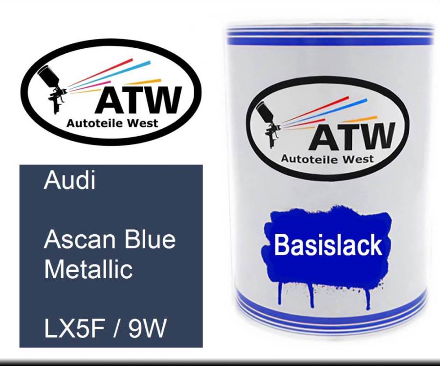 Audi, Ascan Blue Metallic, LX5F / 9W: 500ml Lackdose, von ATW Autoteile West.